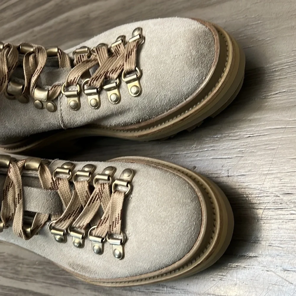 ALLSAINTS WANDA SUEDE COMBAT BOOTS SHEARLING LIND LUG SOLES SIZE 5